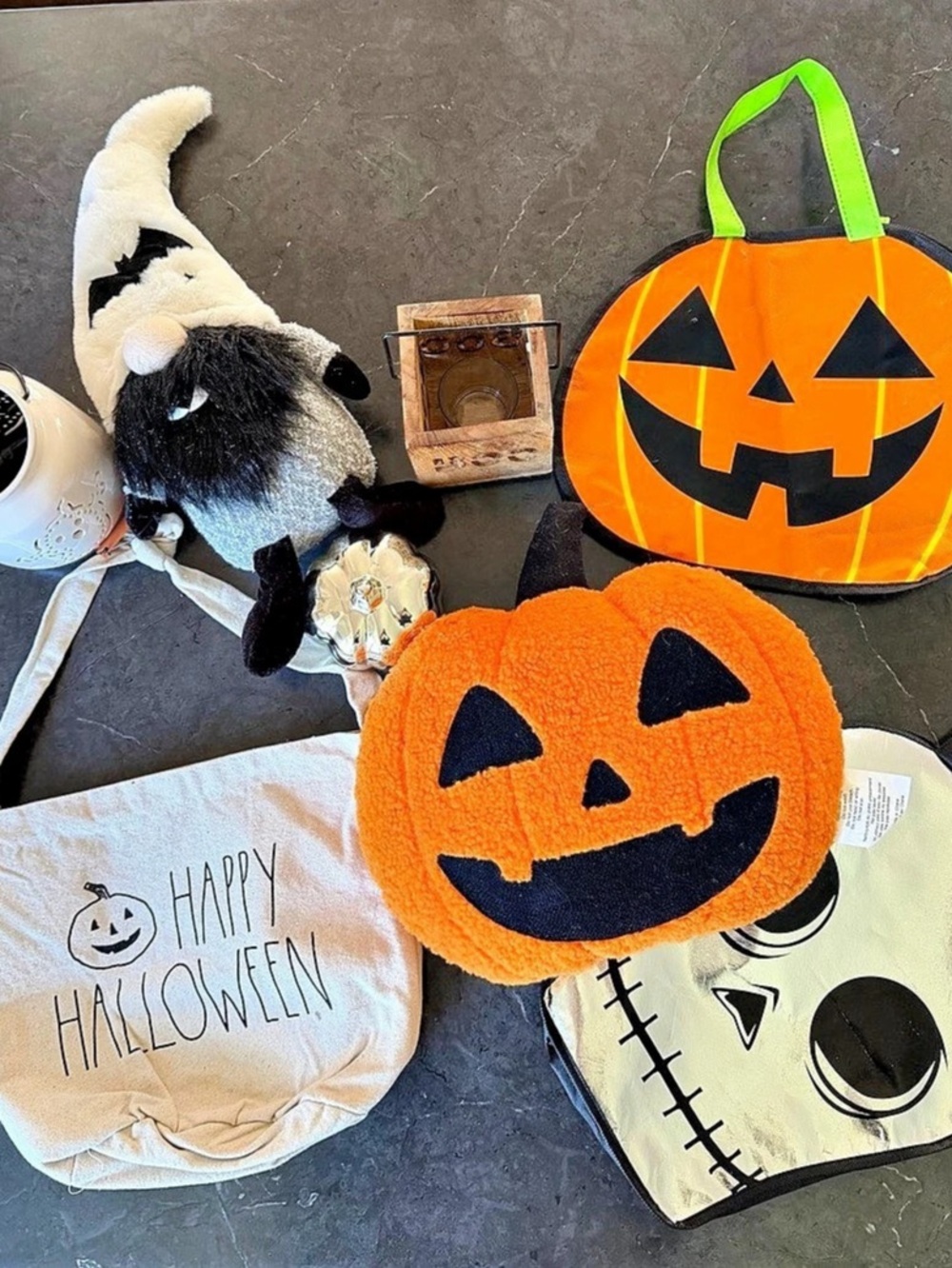 Halloween Decor Rae Dunn Happy Halloween Canvas Tote Bag Orange & Black